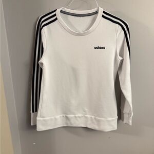 Adidas White Crewneck Sweatshirt with Black 3-Stripe Sleeves